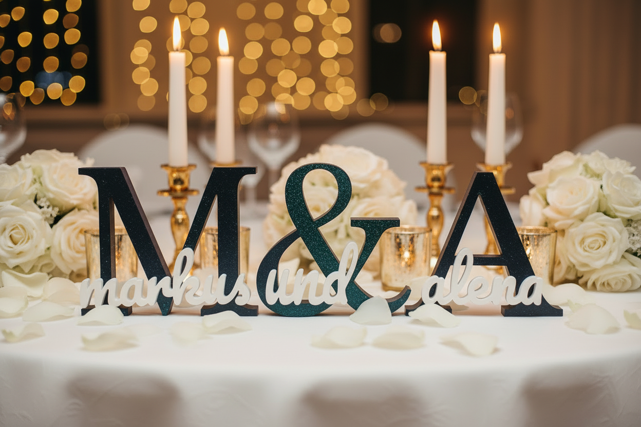 Glitzernder Hochzeitsaufsteller XXL – Personalisierte Initialen & Namen