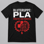 Schwarzes T-Shirt mit Motiv Blutgruppe PLA positiv