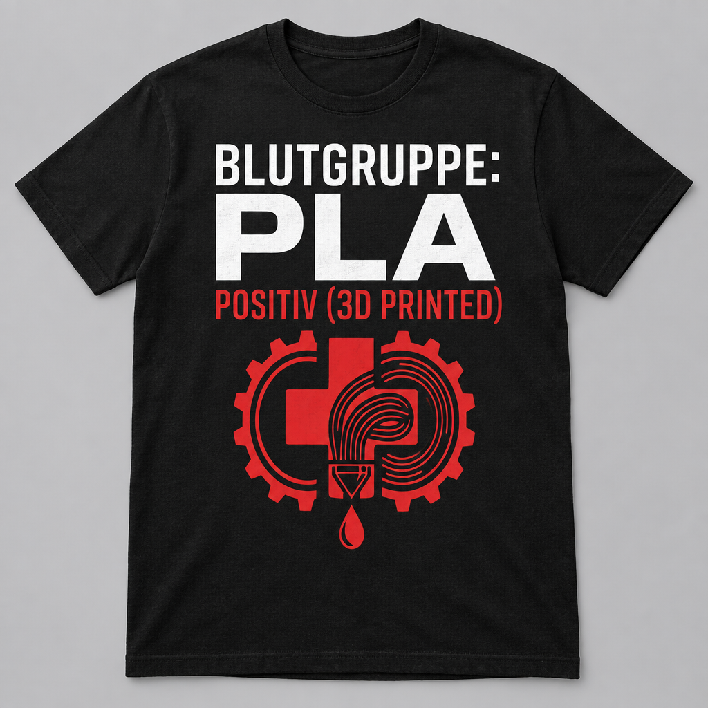 Schwarzes T-Shirt mit Motiv Blutgruppe PLA positiv