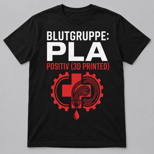 Schwarzes T-Shirt mit Motiv Blutgruppe PLA positiv