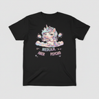 Schwarzes T-Shirt mit Einhorn-Motiv Niedlich, aber Psycho