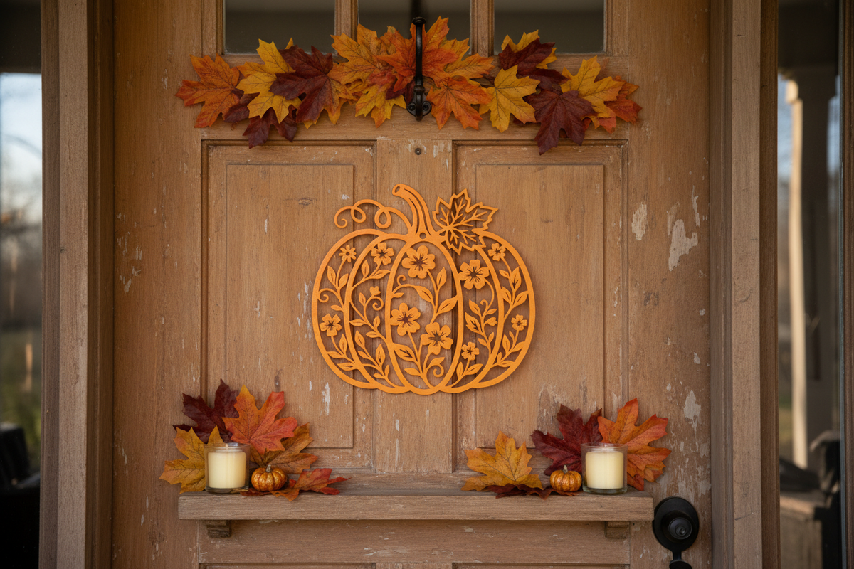 Halloween Kürbis Filigran – Herbst Tür Szene