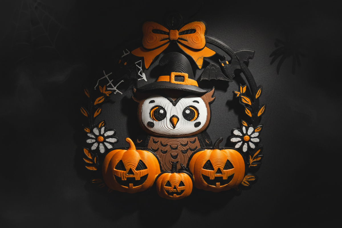 Halloween Türkranz Eule – Detail 3D-Effekt