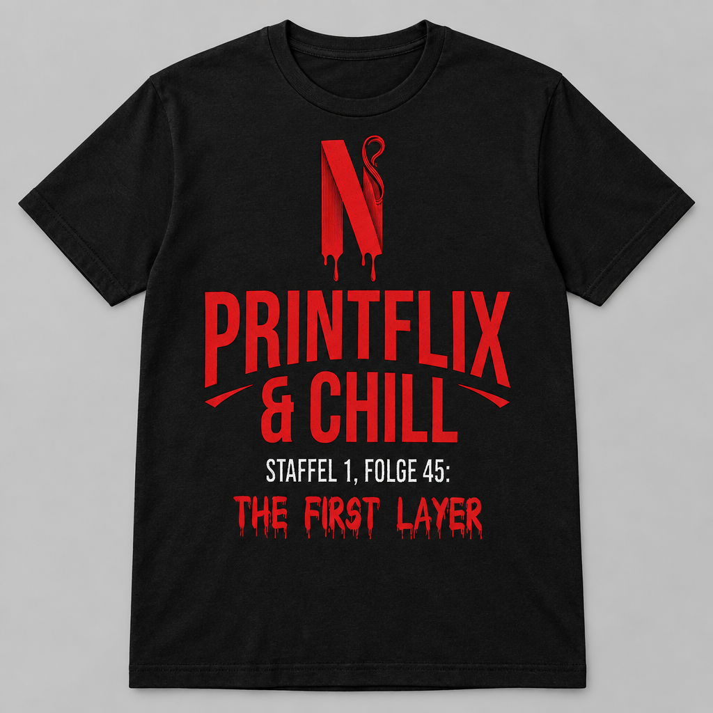 Schwarzes T-Shirt mit Printflix & Chill Motiv