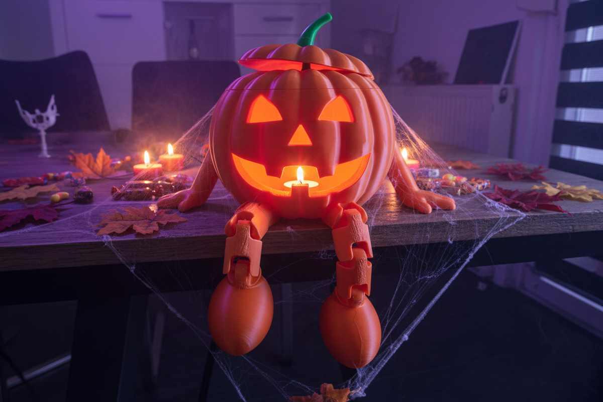Halloween Kürbis mit Beinen – Halloween Szene mit Süßigkeiten