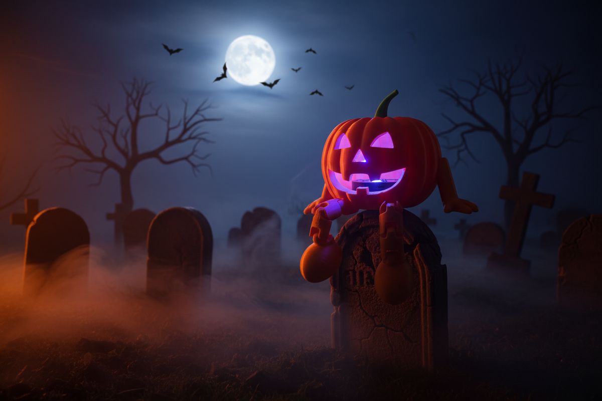 Halloween Kürbis mit Beinen – leuchtend Halloween Nacht