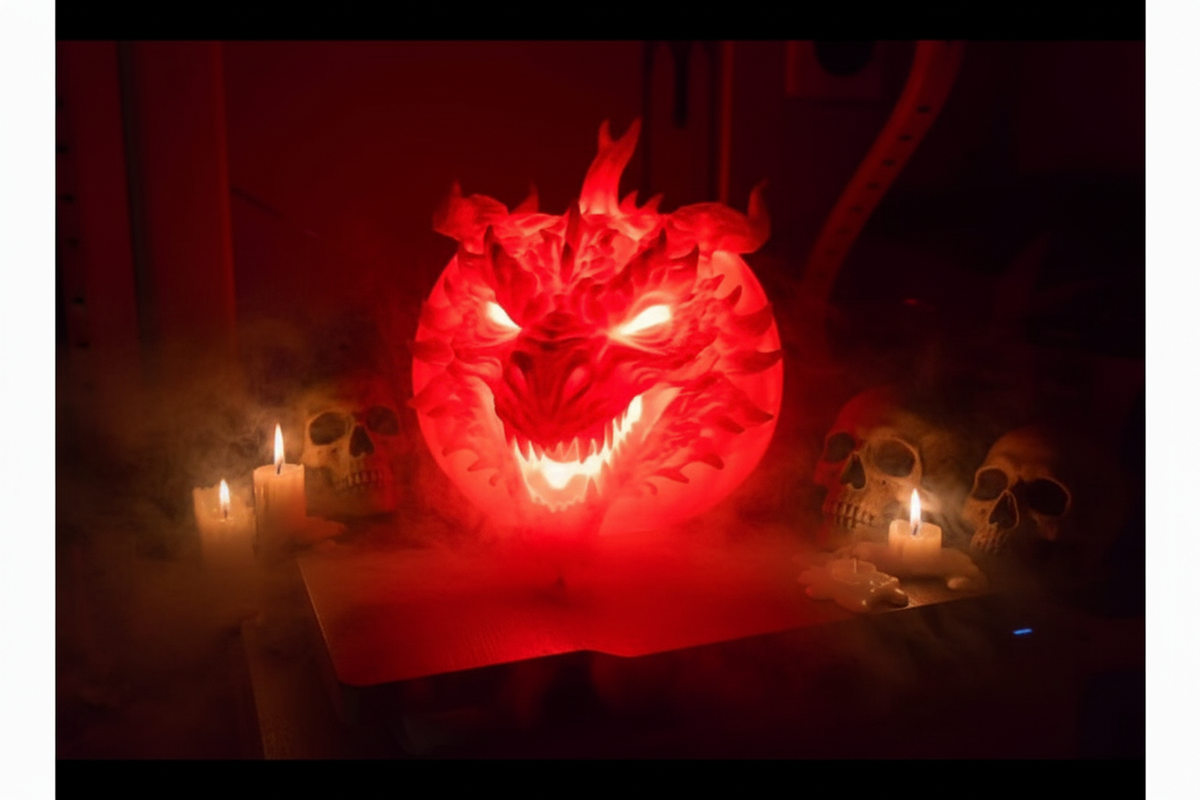 Halloween Drachen-Dämon Kürbis – roter Leuchtschein Halloween Szene