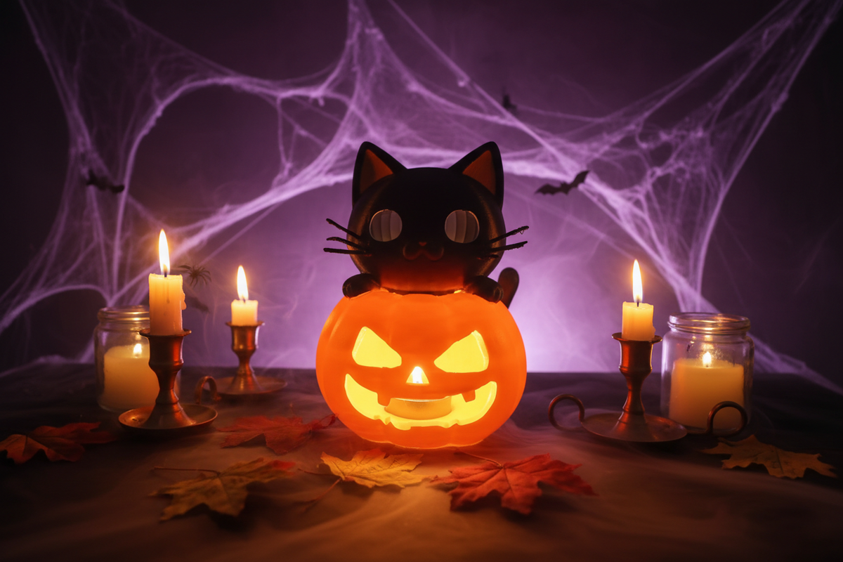 Katze im Kürbis – beleuchtet
