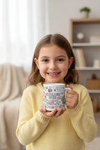 Mädchen hält Schulkind-Tasse
