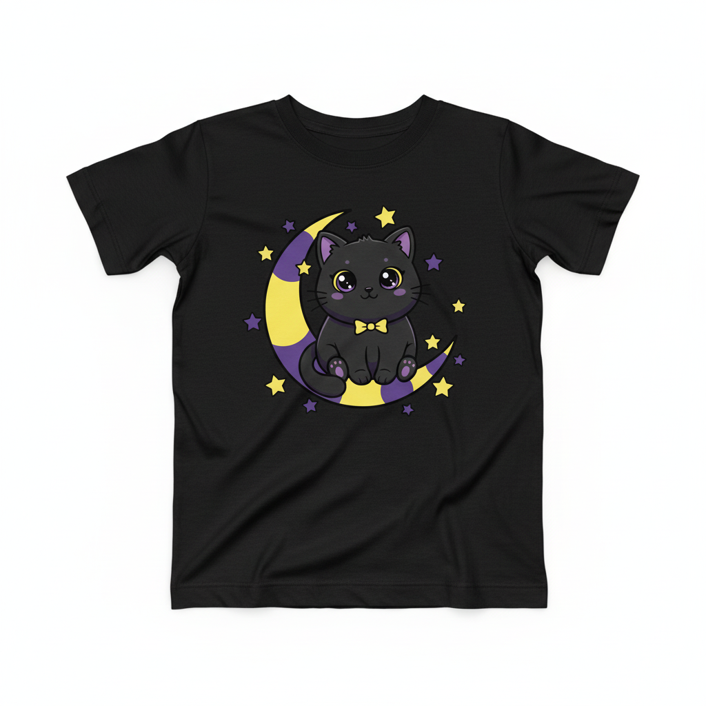 Mockup Cat Moon Black Shirt