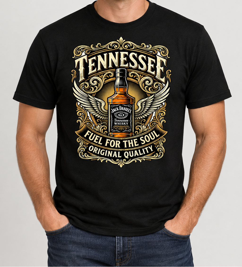 Model trägt Shirt mit Flügel-Design