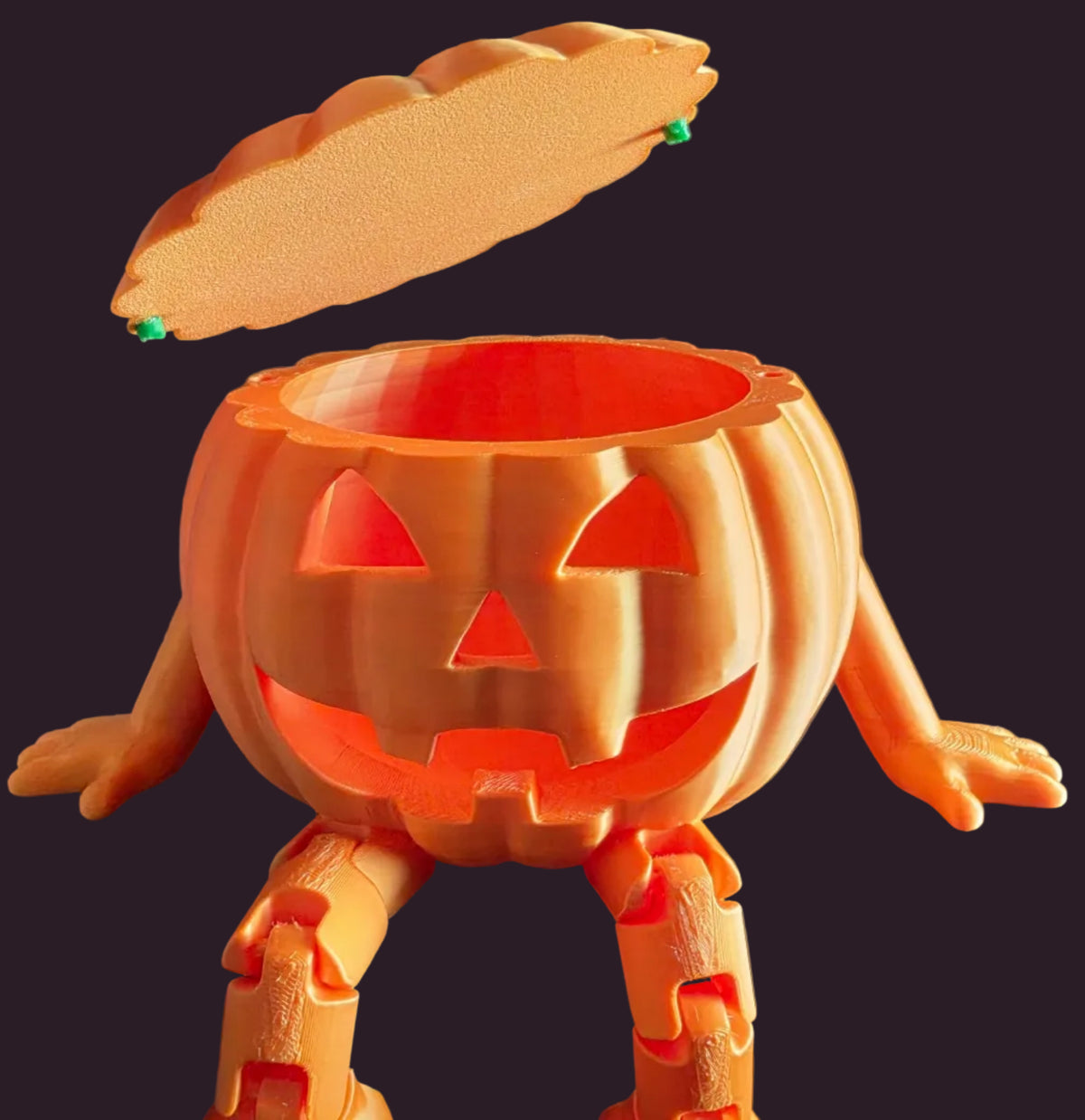 Halloween Kürbis mit Beinen – offener Deckel Ansicht