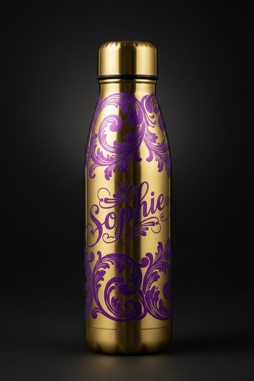 Thermosflasche Gold – Ornamente mit Namenszug