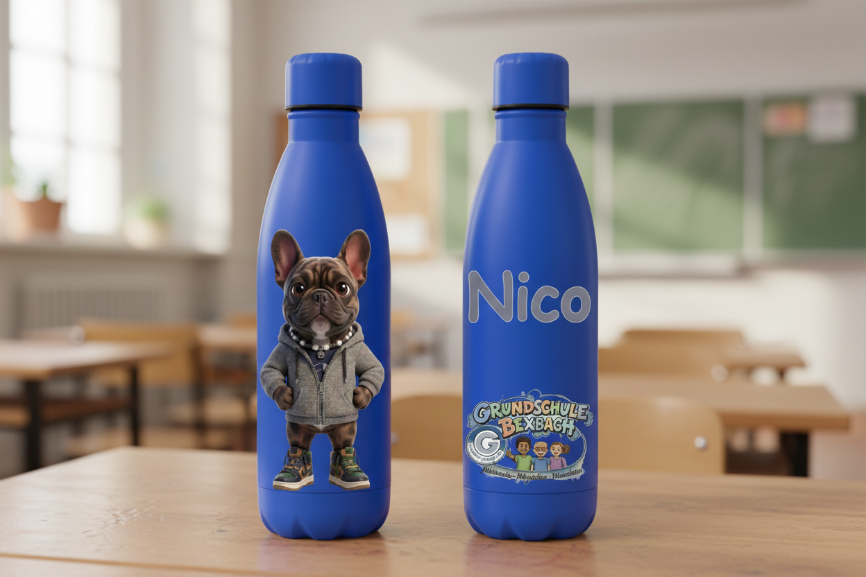 Trinkflasche Blau beide Ansichten