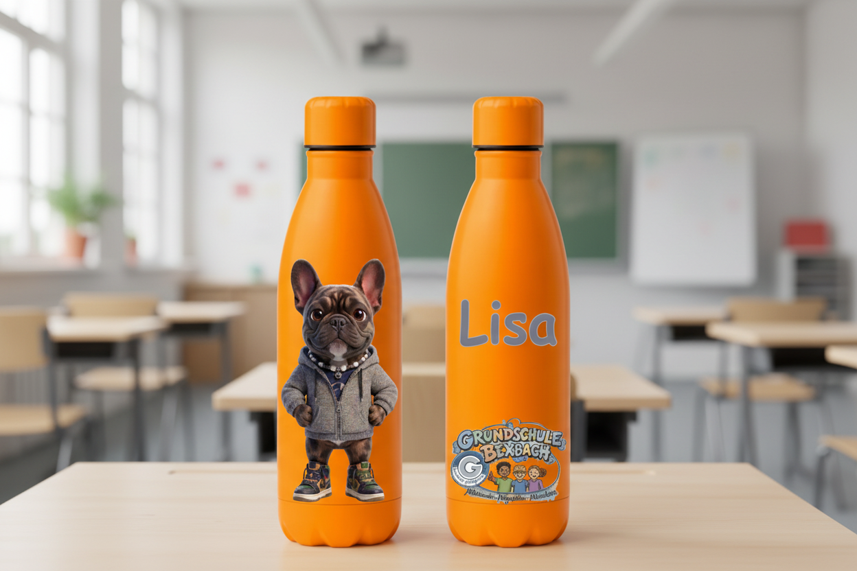 Trinkflasche Orange beide Ansichten