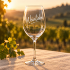 Weinglas mit Weinliebe in warmer Atmosphäre